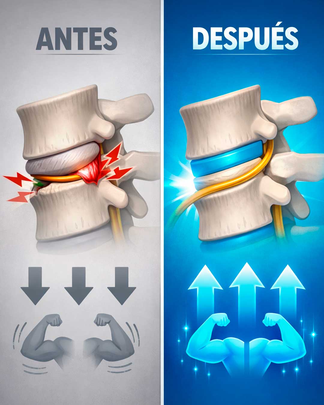 Diagrama comparativo del impacto de una articulación desalineada vs. una articulación con movilidad óptima.